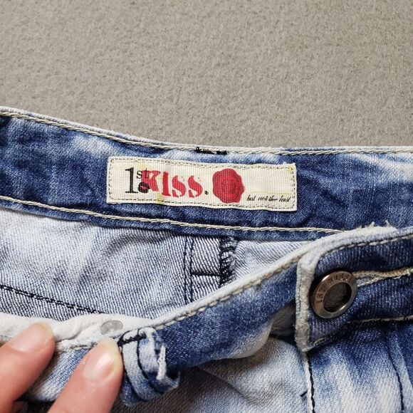 1st kiss stretch denim shorts flap pocket rolled hem - Picture 3 of 9